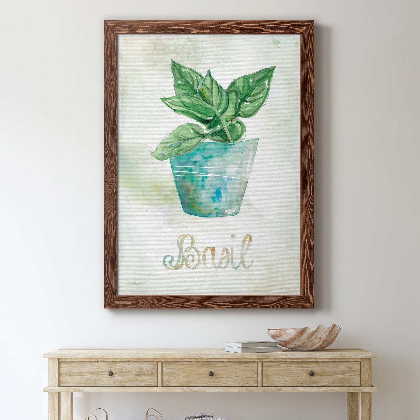 Potted Basil - Premium Canvas Framed in Barnwood - Ready to Hang