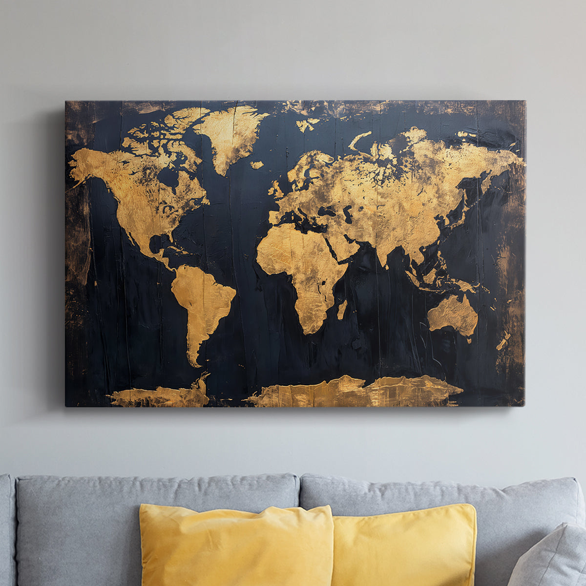 Gold and Navy Map V - Canvas Art Print