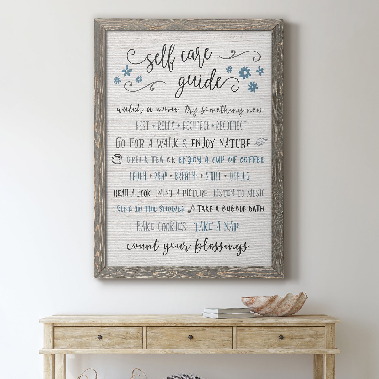 Guide to Self Care - Premium Canvas Framed in Barnwood - Ready to Hang