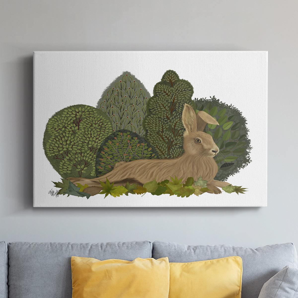 Hare Reclining in Leaves - Canvas Art Print
