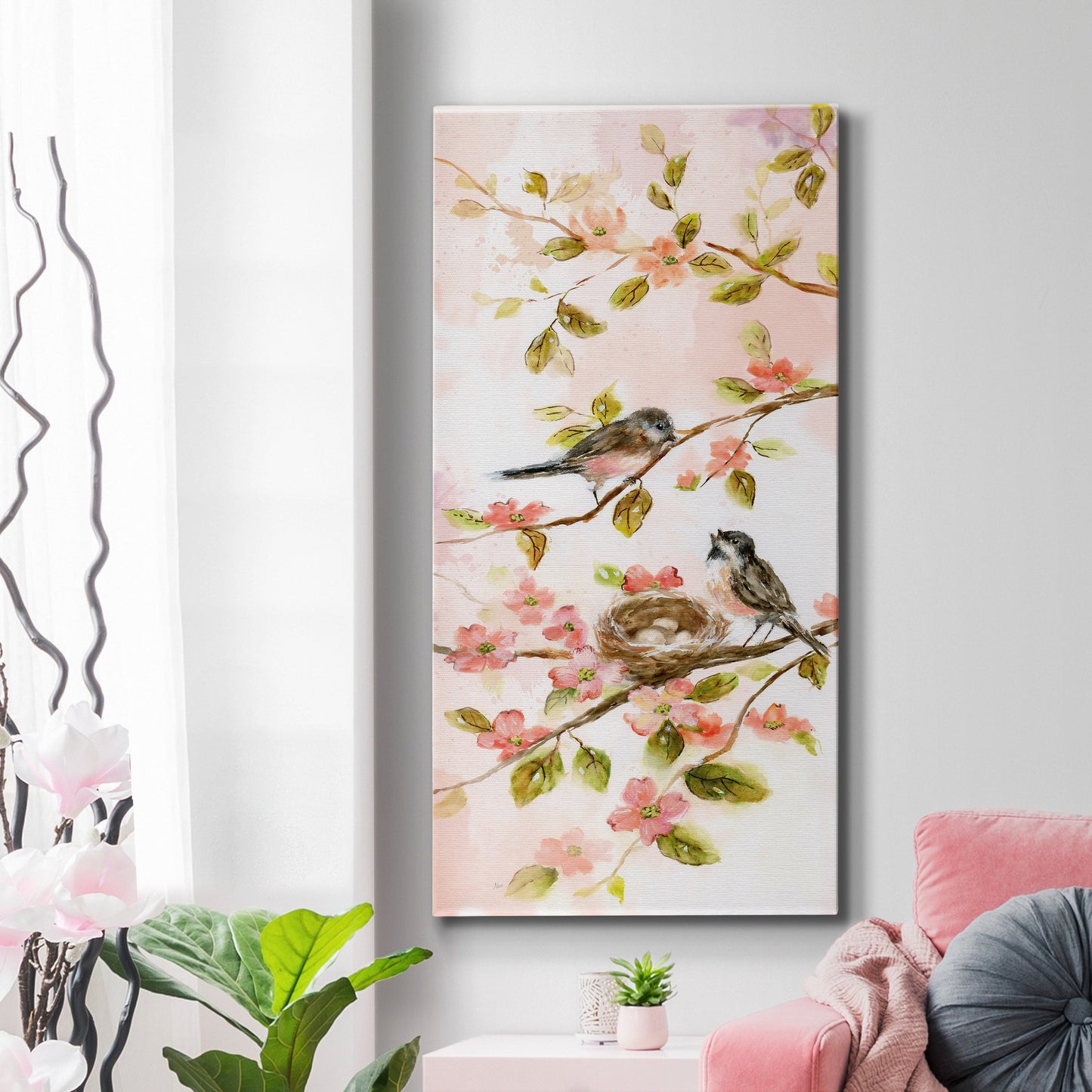 Blushing Birds II - Premium Gallery Wrapped Canvas - Ready to Hang