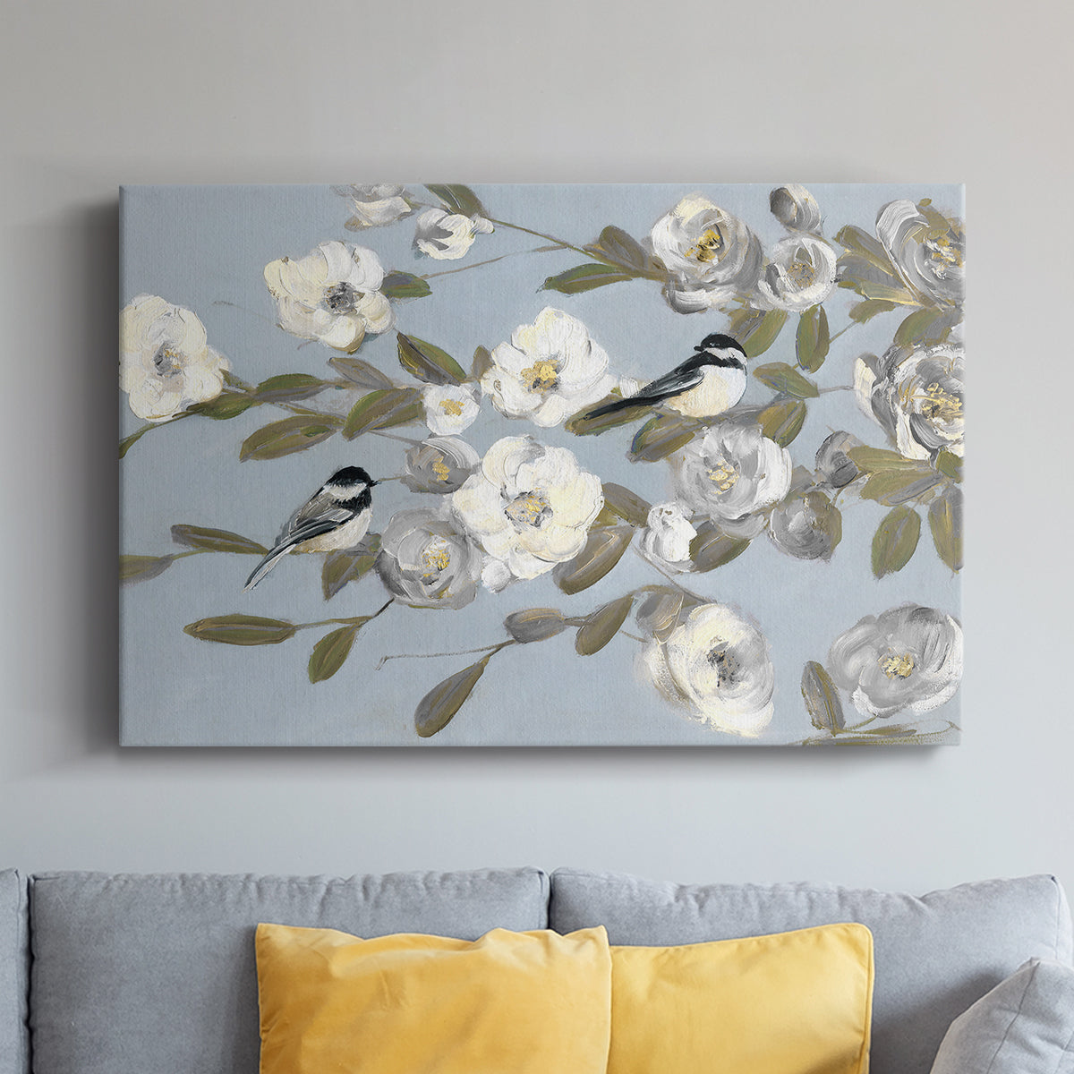 Chickadees and Blossoms I - Canvas Art Print