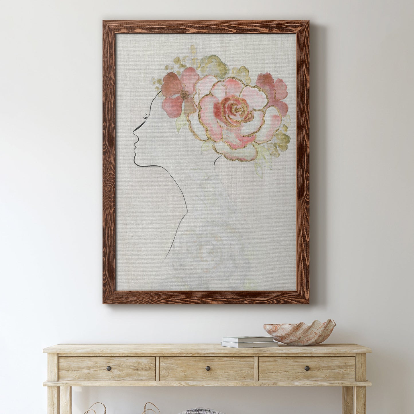 Fashion Floral Silhouette II - Barnwood Framed Canvas Print