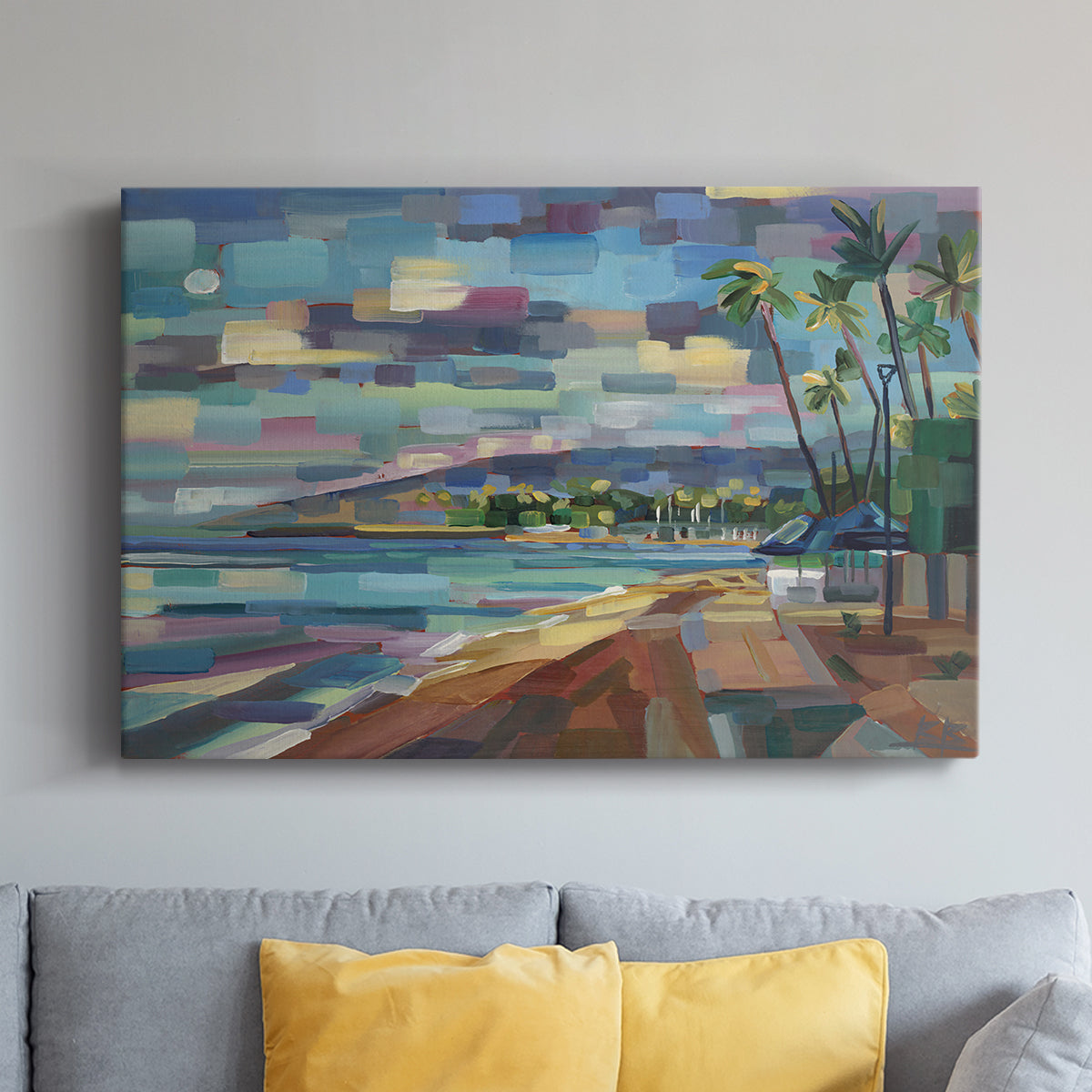 Morning Moon Over Waikiki - Canvas Art Print