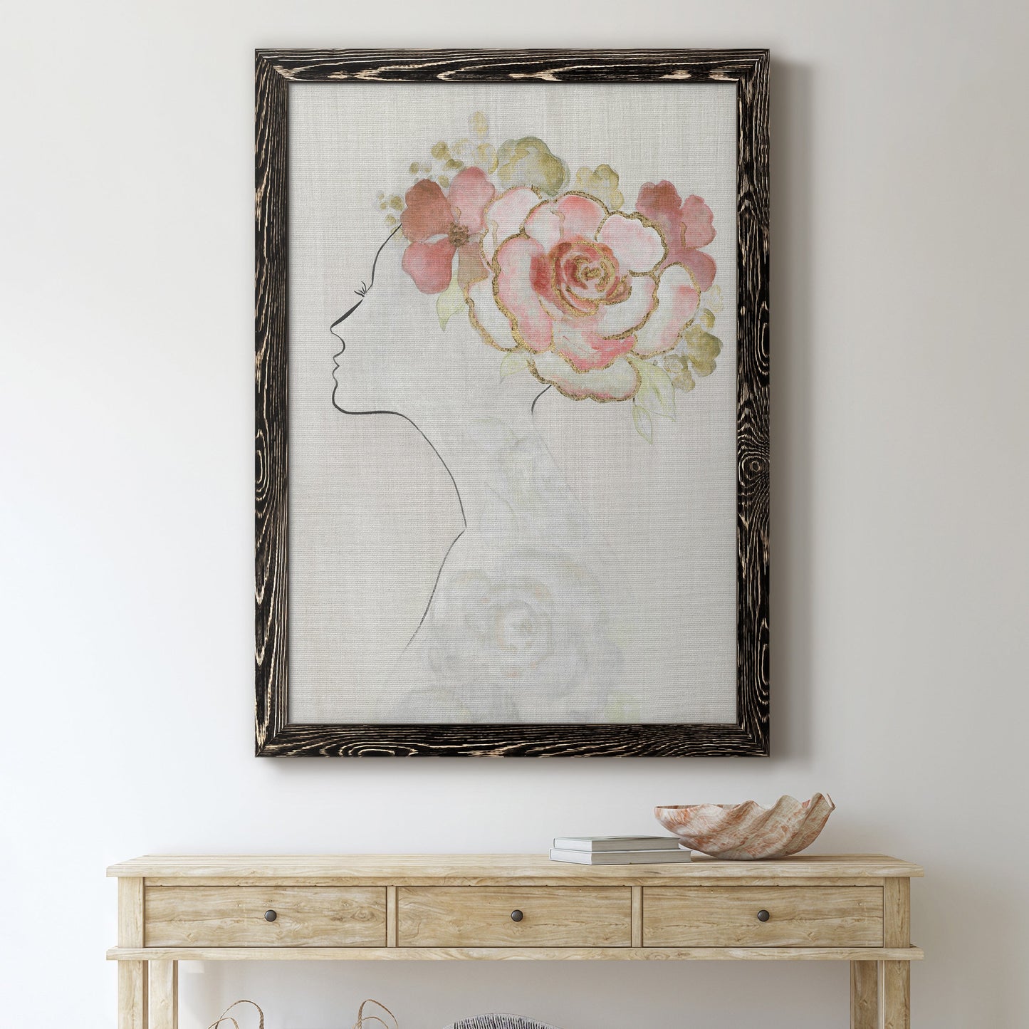 Fashion Floral Silhouette II - Barnwood Framed Canvas Print