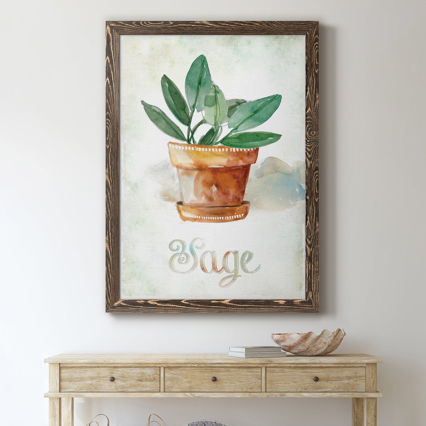 Potted Sage - Premium Canvas Framed in Barnwood - Ready to Hang