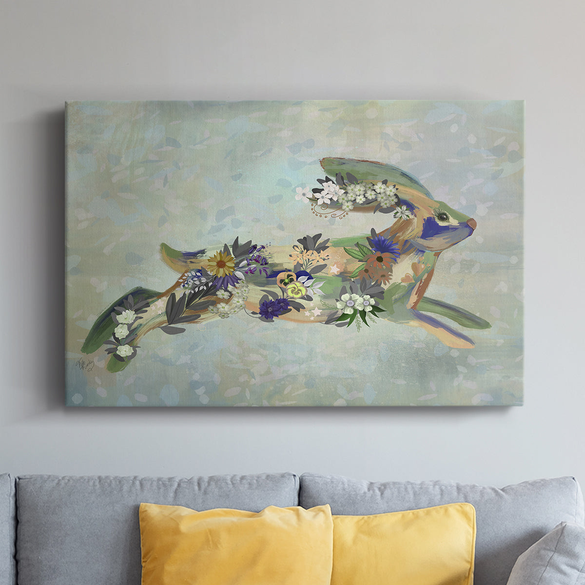 Fantastic Florals Hare, Running - Canvas Art Print