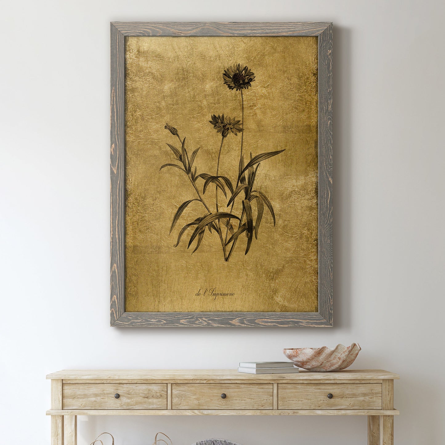 Gold Sketch Botanical I - Premium Canvas Framed in Barnwood - Ready to Hang