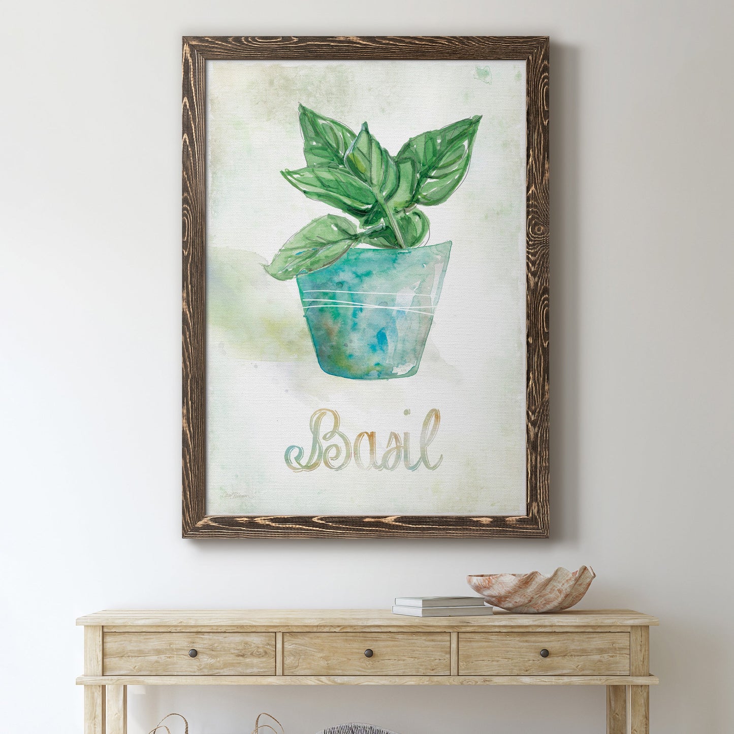 Potted Basil - Premium Canvas Framed in Barnwood - Ready to Hang