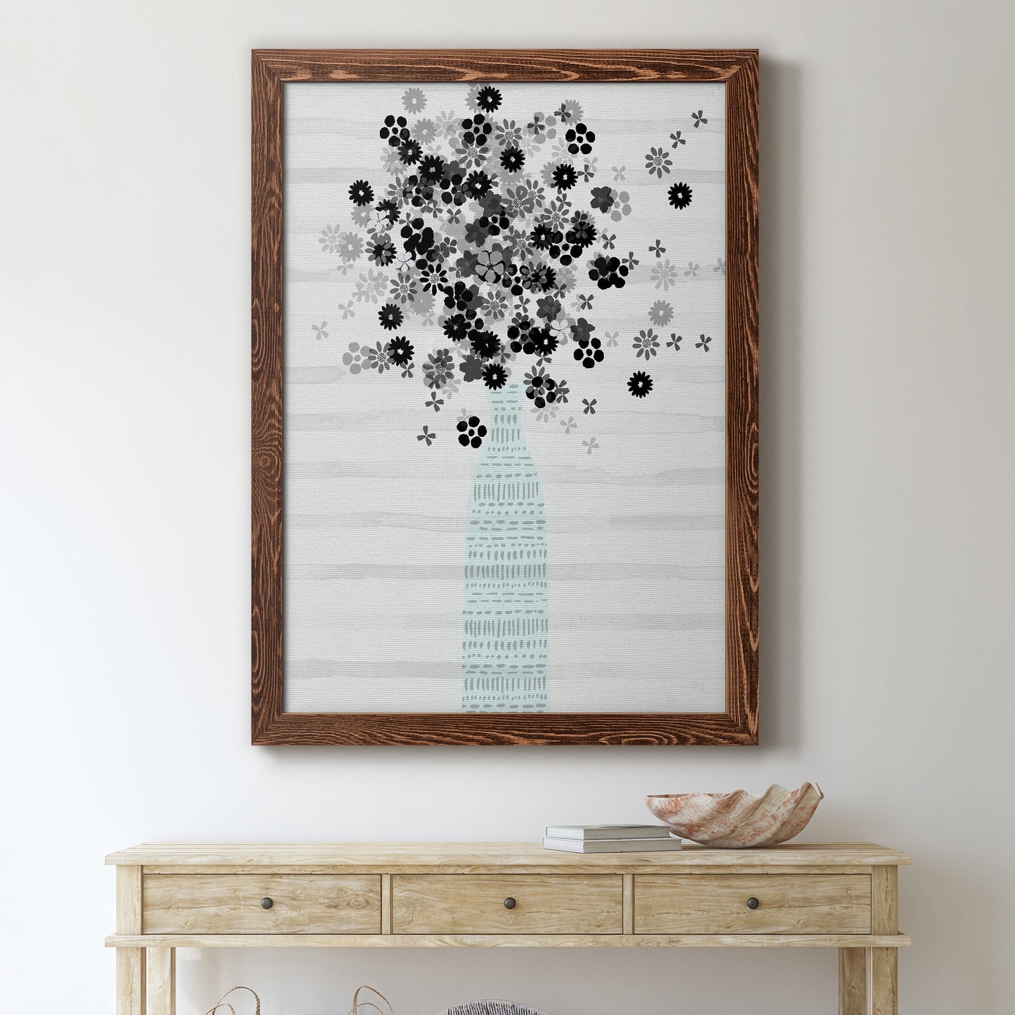 Bouquet of Black & White - Premium Canvas Framed in Barnwood - Ready to Hang