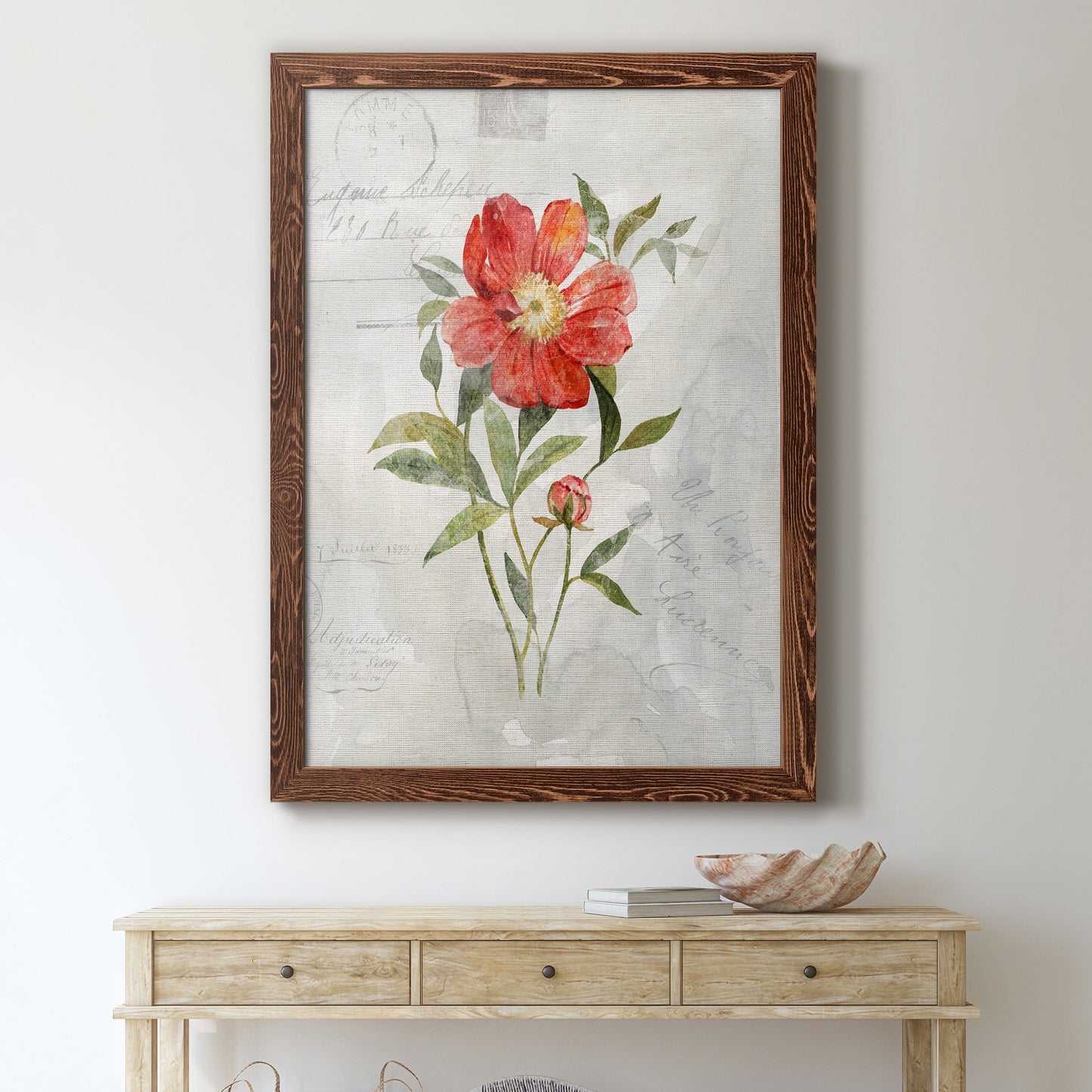 Linen Peony - Premium Canvas Framed in Barnwood - Ready to Hang