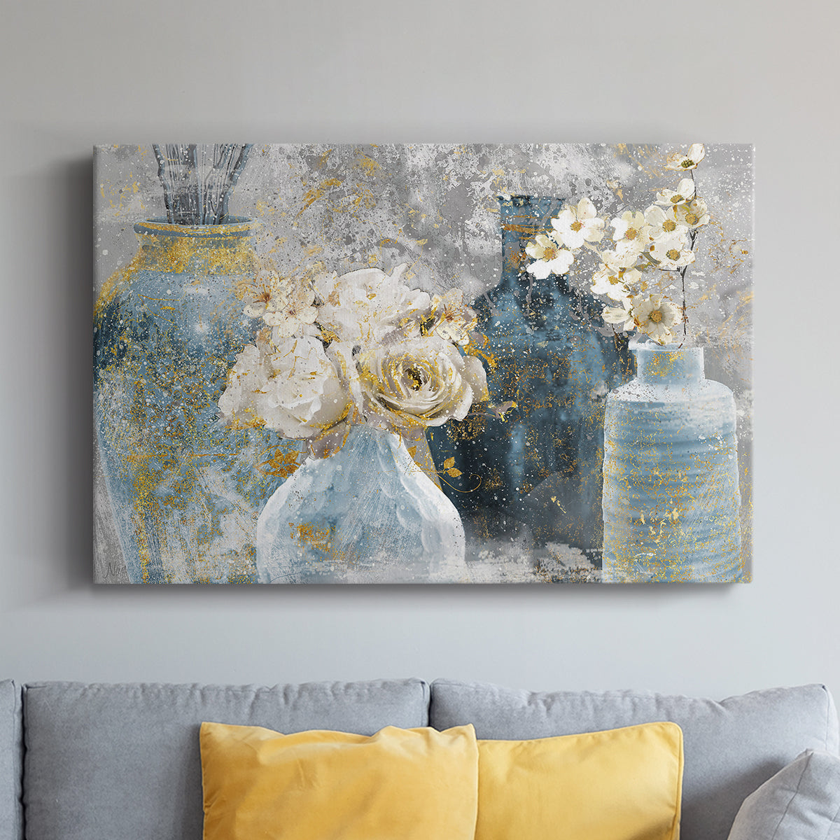 Vessels and Blooms Blues - Canvas Art Print