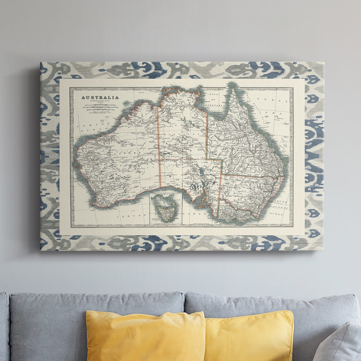 Bordered Map of Australia - Canvas Art Print