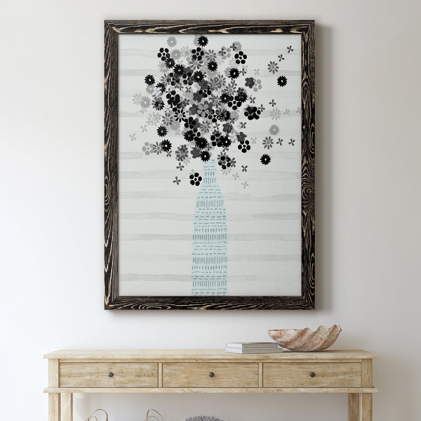 Bouquet of Black & White - Premium Canvas Framed in Barnwood - Ready to Hang