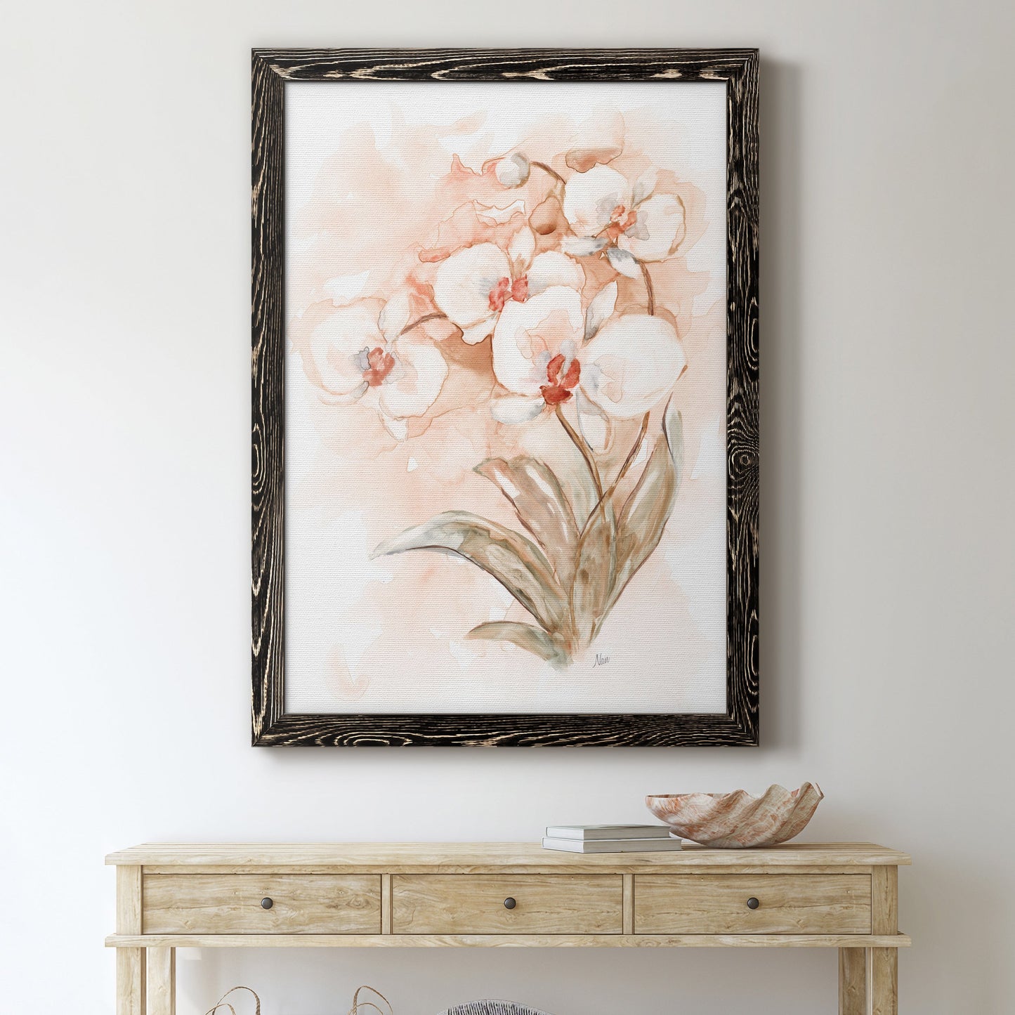 White and Coral Orchid II - Premium Canvas Framed in Barnwood - Ready to Hang