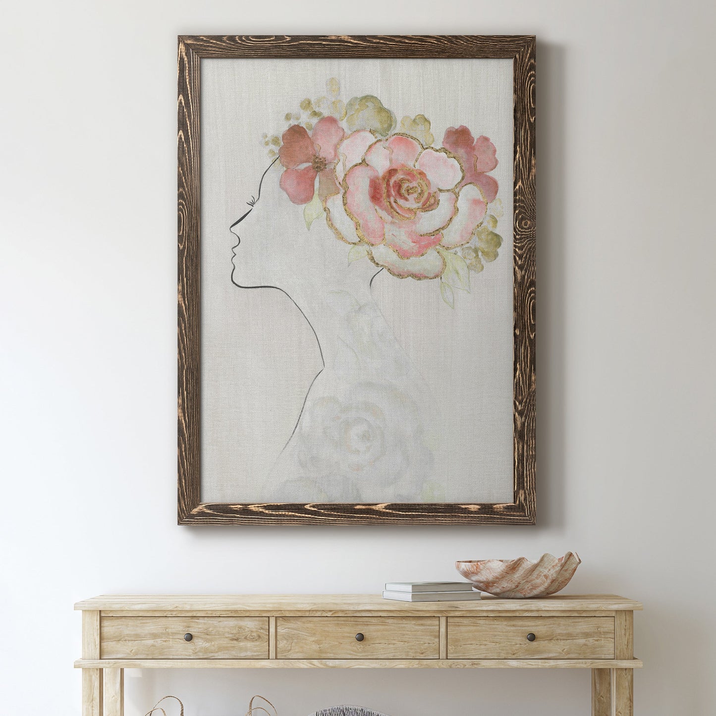 Fashion Floral Silhouette II - Barnwood Framed Canvas Print