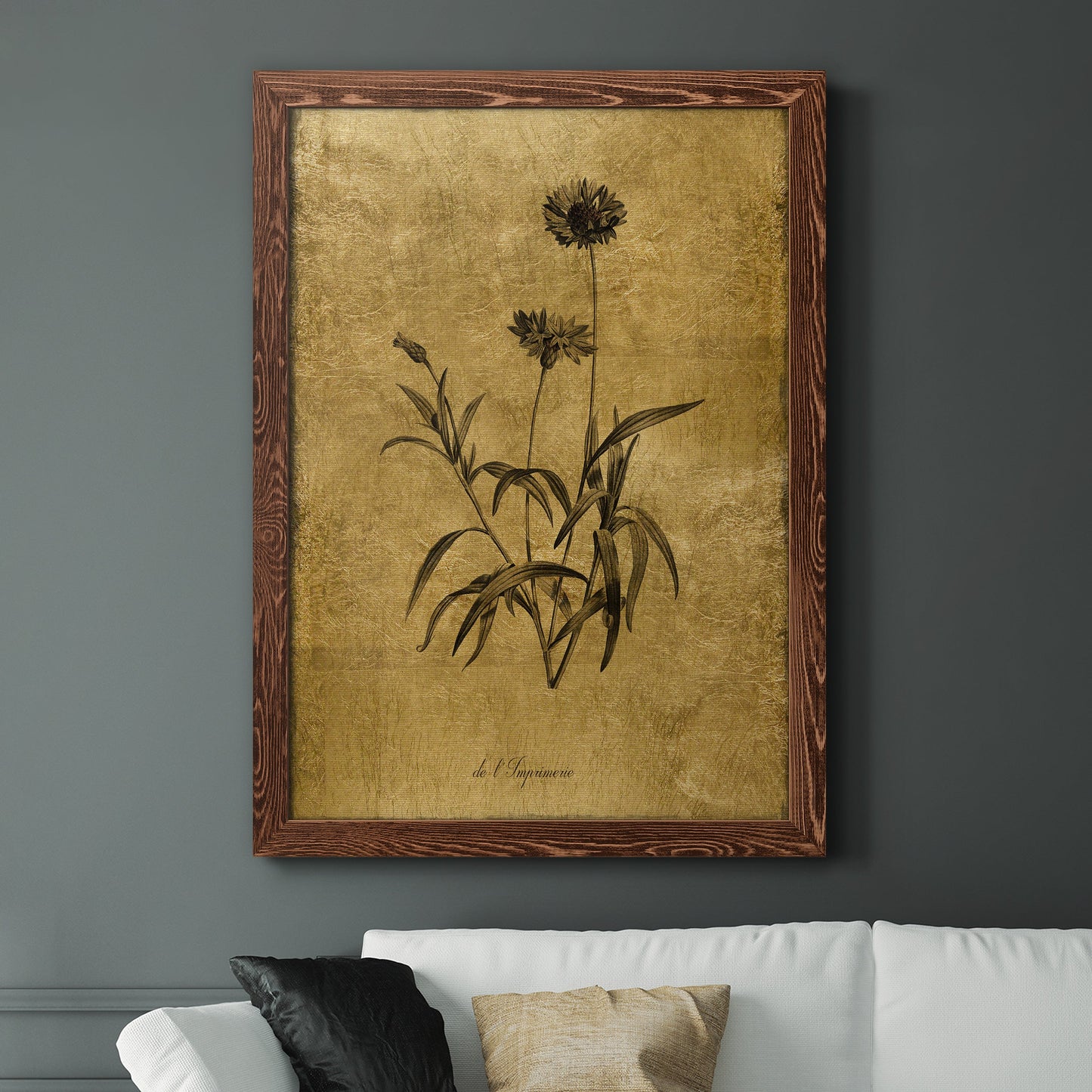 Gold Sketch Botanical I - Premium Canvas Framed in Barnwood - Ready to Hang