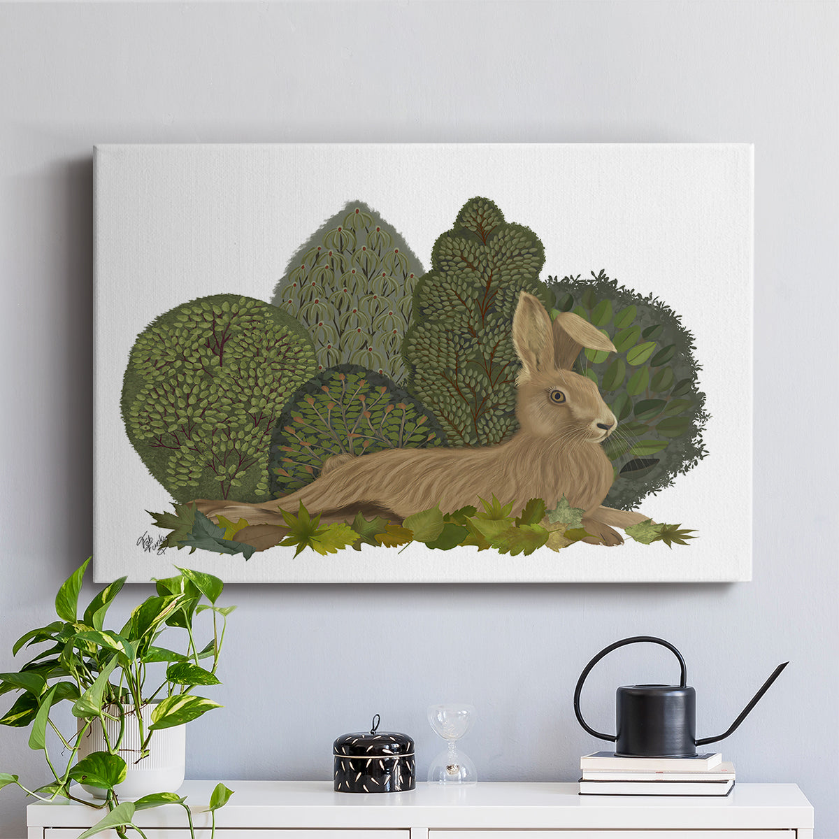 Hare Reclining in Leaves - Canvas Art Print