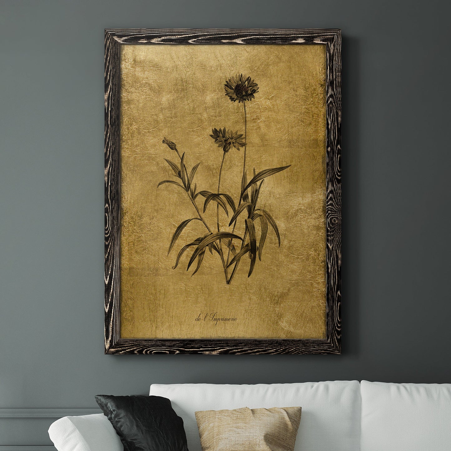 Gold Sketch Botanical I - Premium Canvas Framed in Barnwood - Ready to Hang