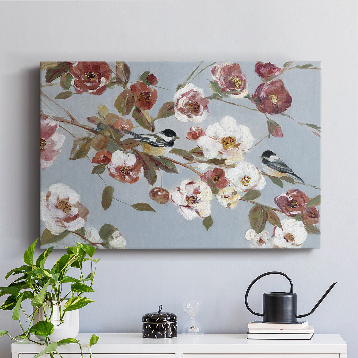 Chickadees and Blossoms II - Canvas Art Print