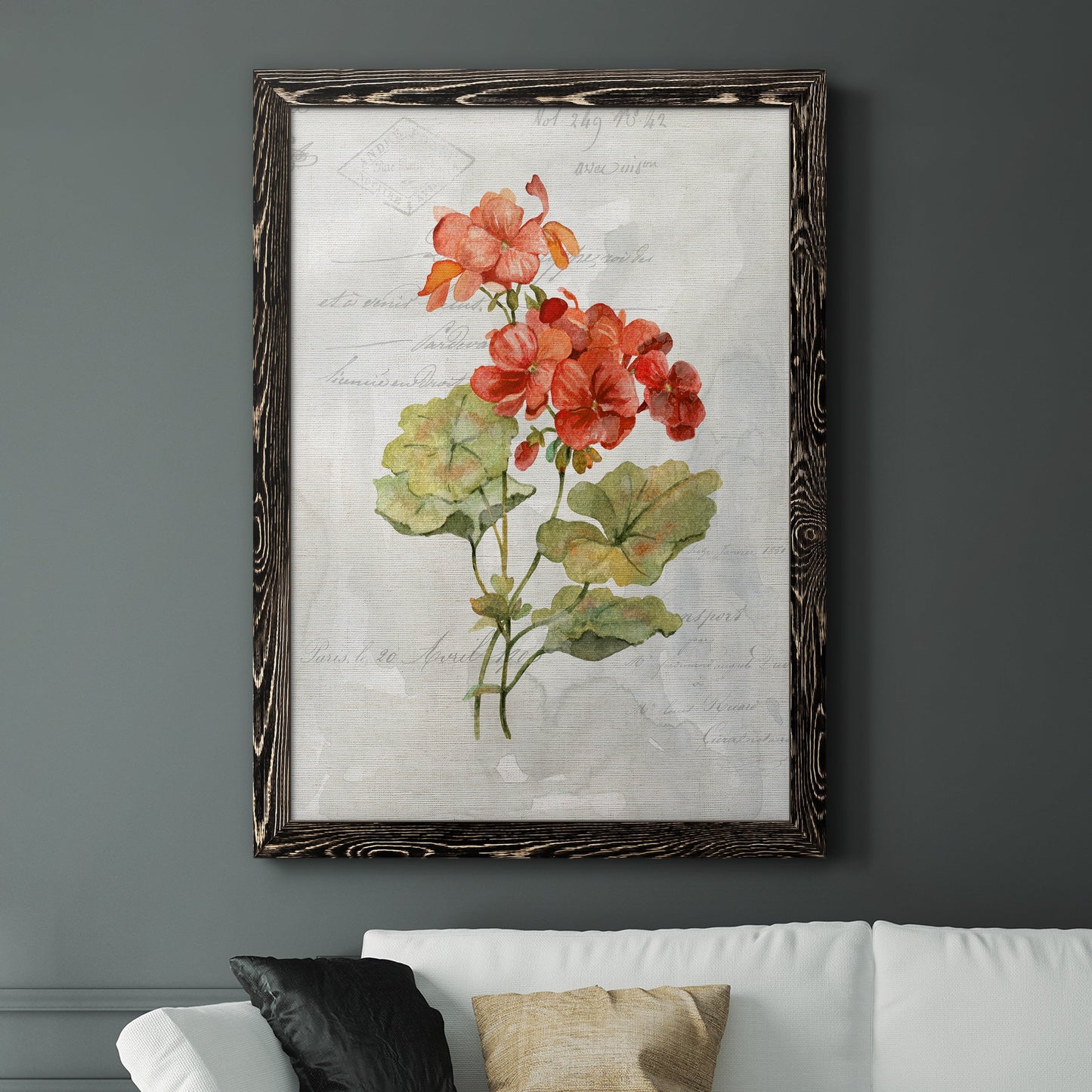 Linen Geranium - Premium Canvas Framed in Barnwood - Ready to Hang