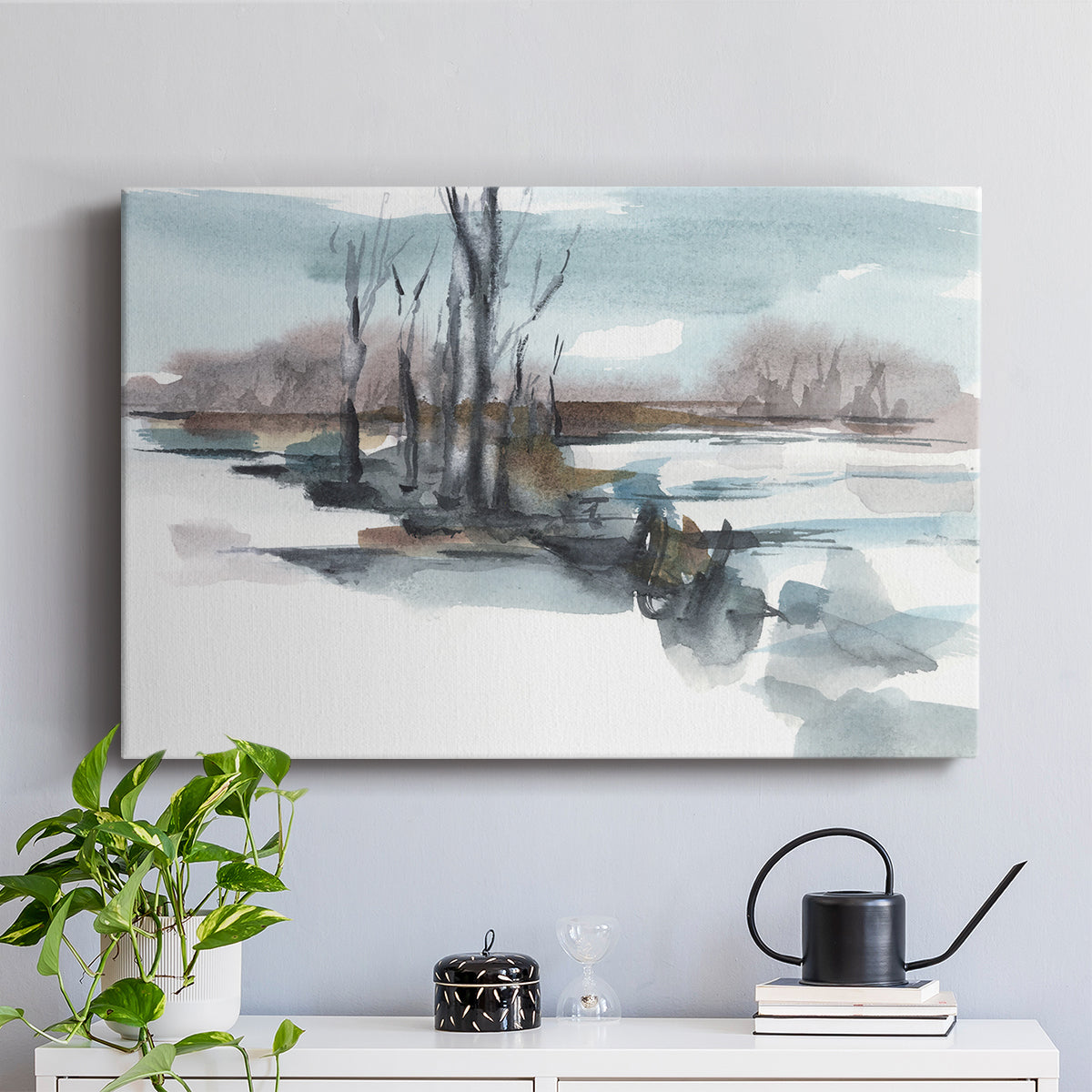 Winter Stream Watercolor II - Canvas Art Print