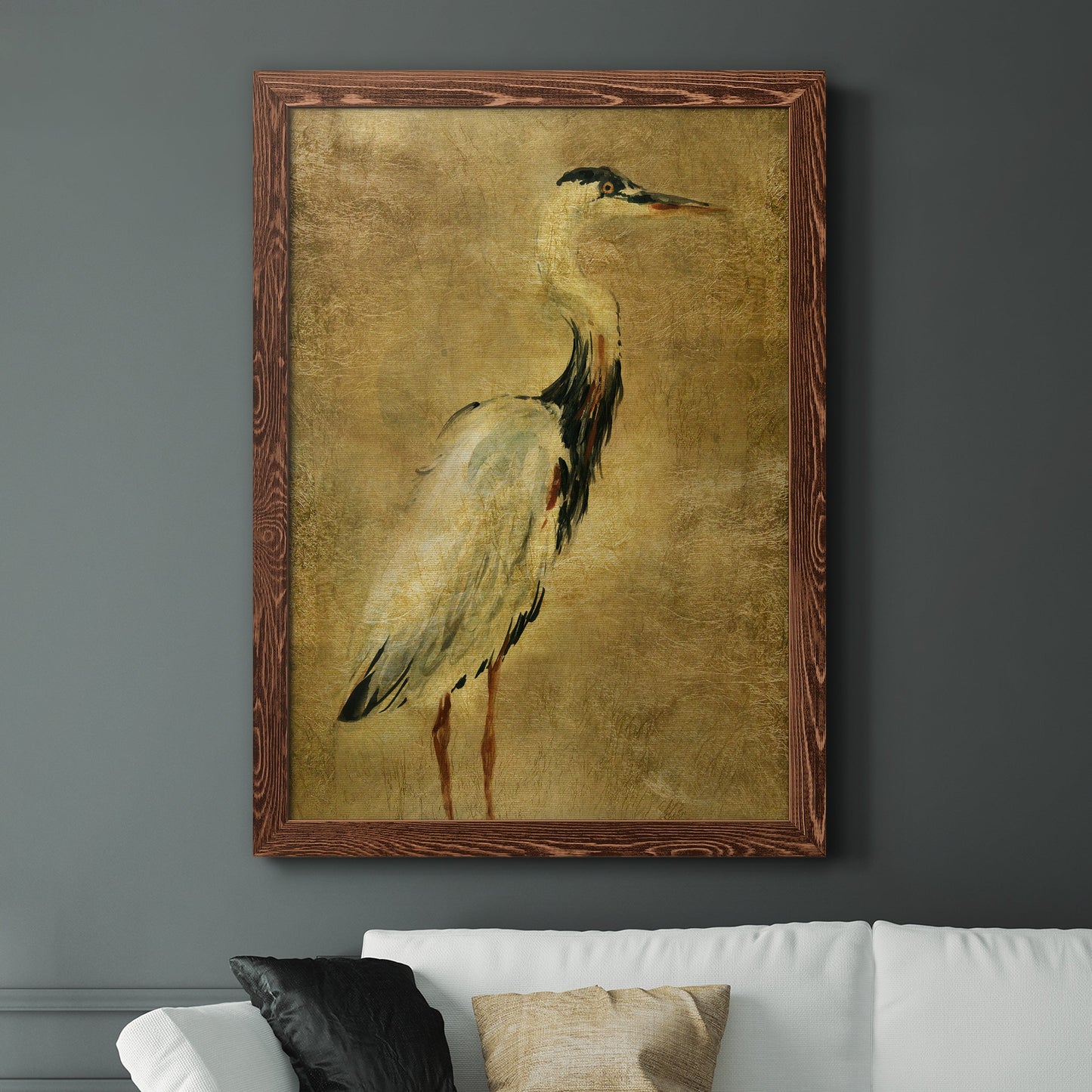 Gold Crane at Dusk I - Premium Canvas Framed in Barnwood - Ready to Hang