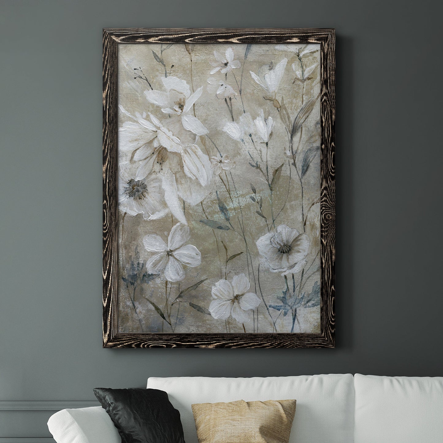 Wildflower Whites - Premium Canvas Framed in Barnwood - Ready to Hang