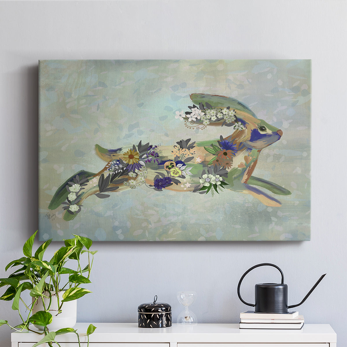 Fantastic Florals Hare, Running - Canvas Art Print