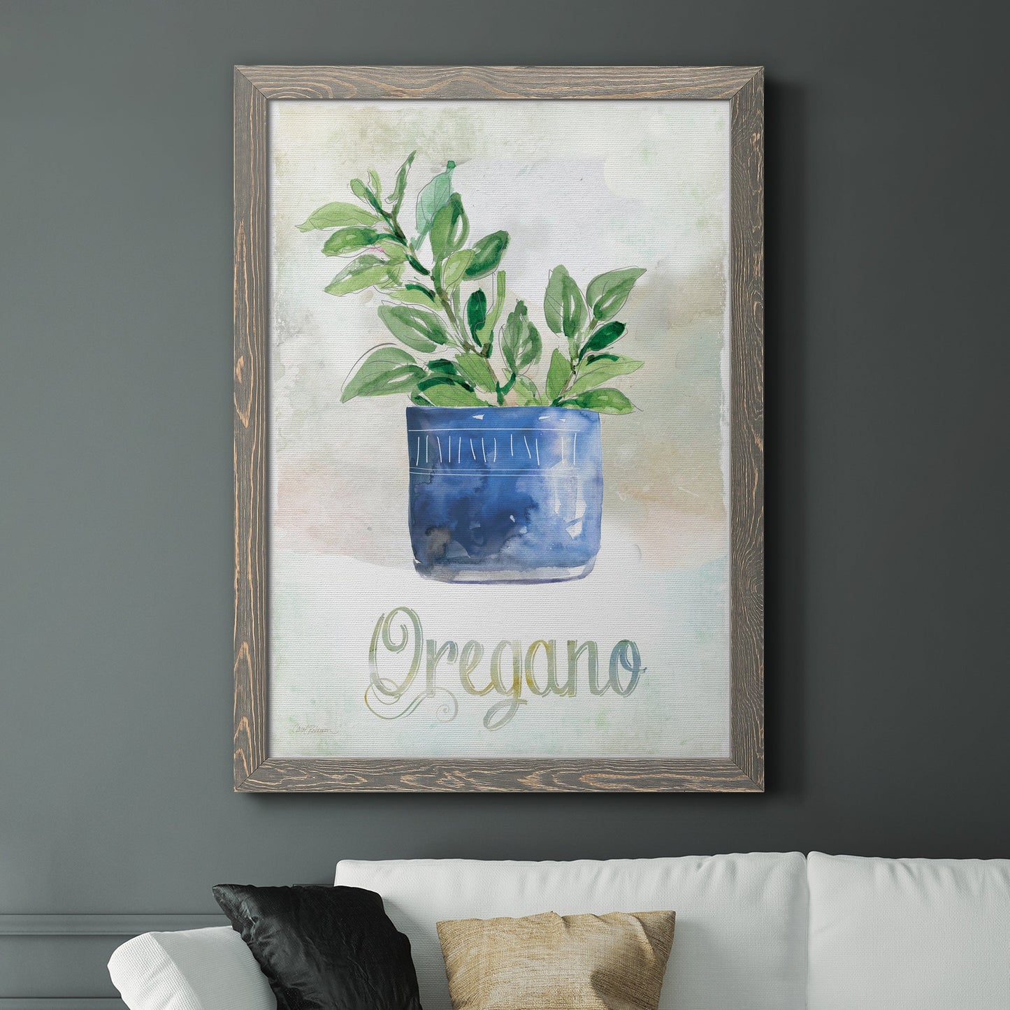 Potted Oregano - Premium Canvas Framed in Barnwood - Ready to Hang