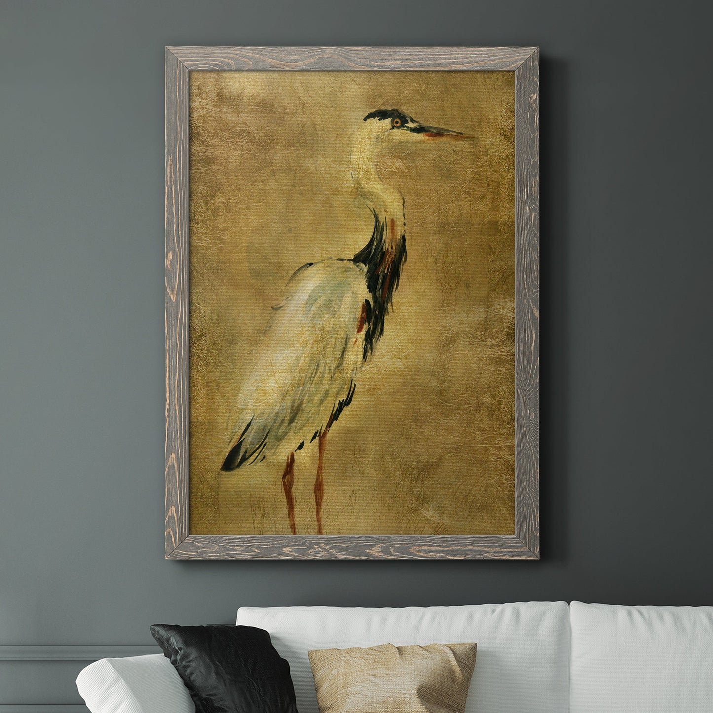 Gold Crane at Dusk I - Premium Canvas Framed in Barnwood - Ready to Hang