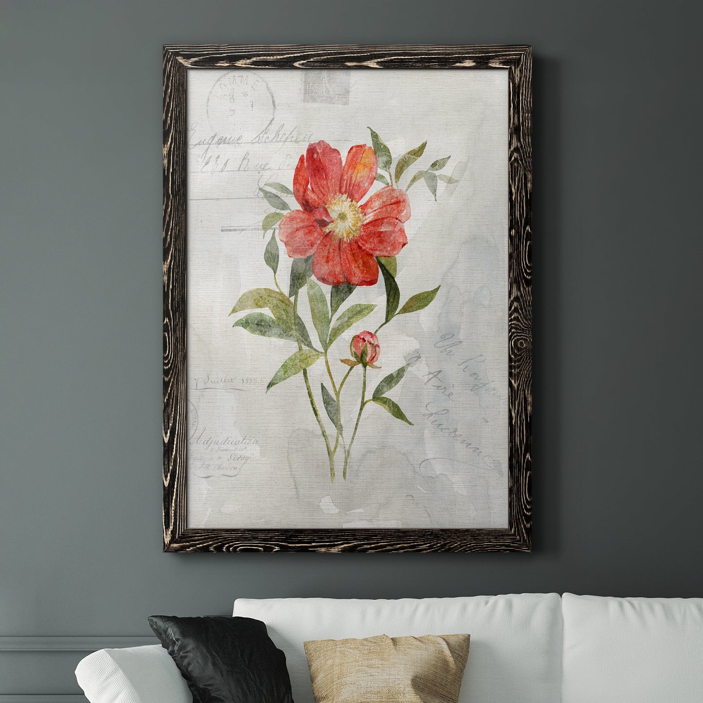 Linen Peony - Premium Canvas Framed in Barnwood - Ready to Hang