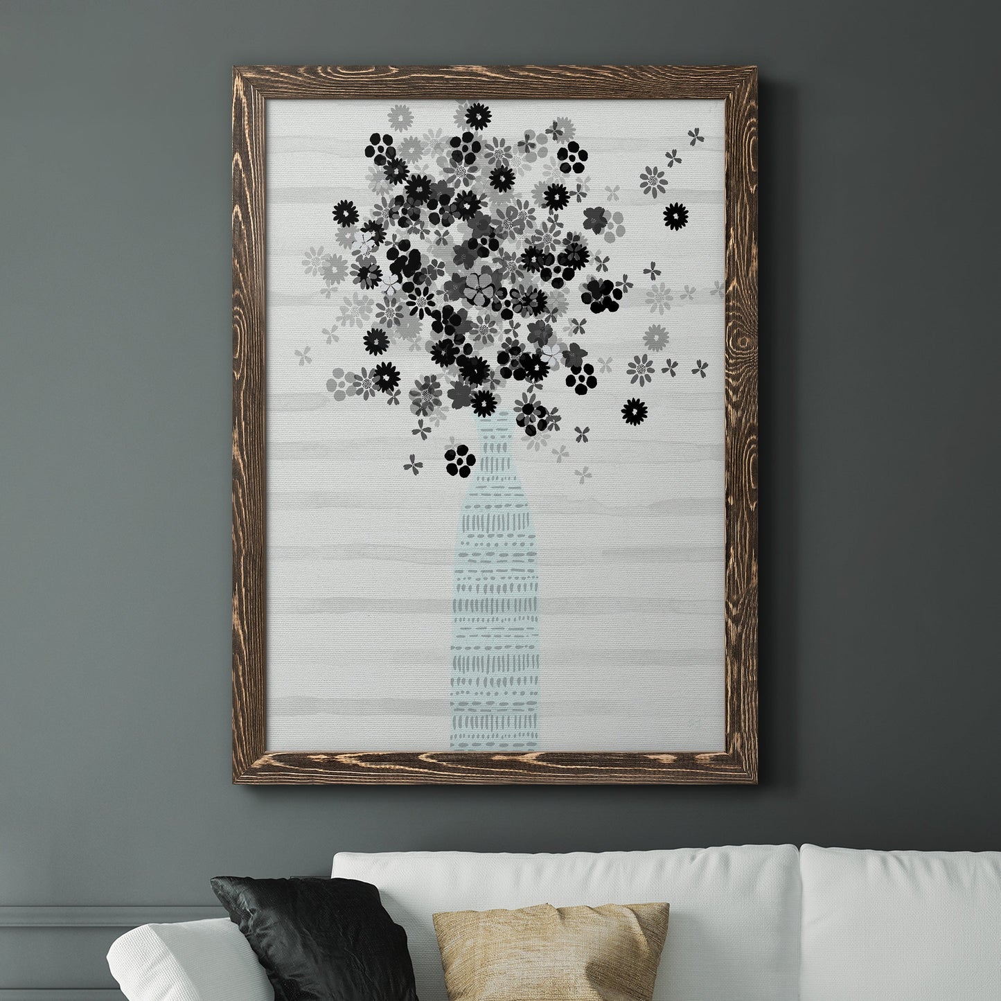 Bouquet of Black & White - Premium Canvas Framed in Barnwood - Ready to Hang