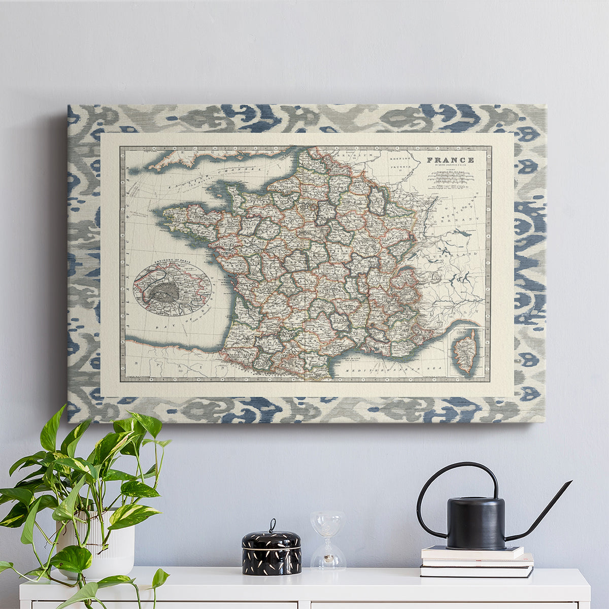 Bordered Map of France - Canvas Art Print