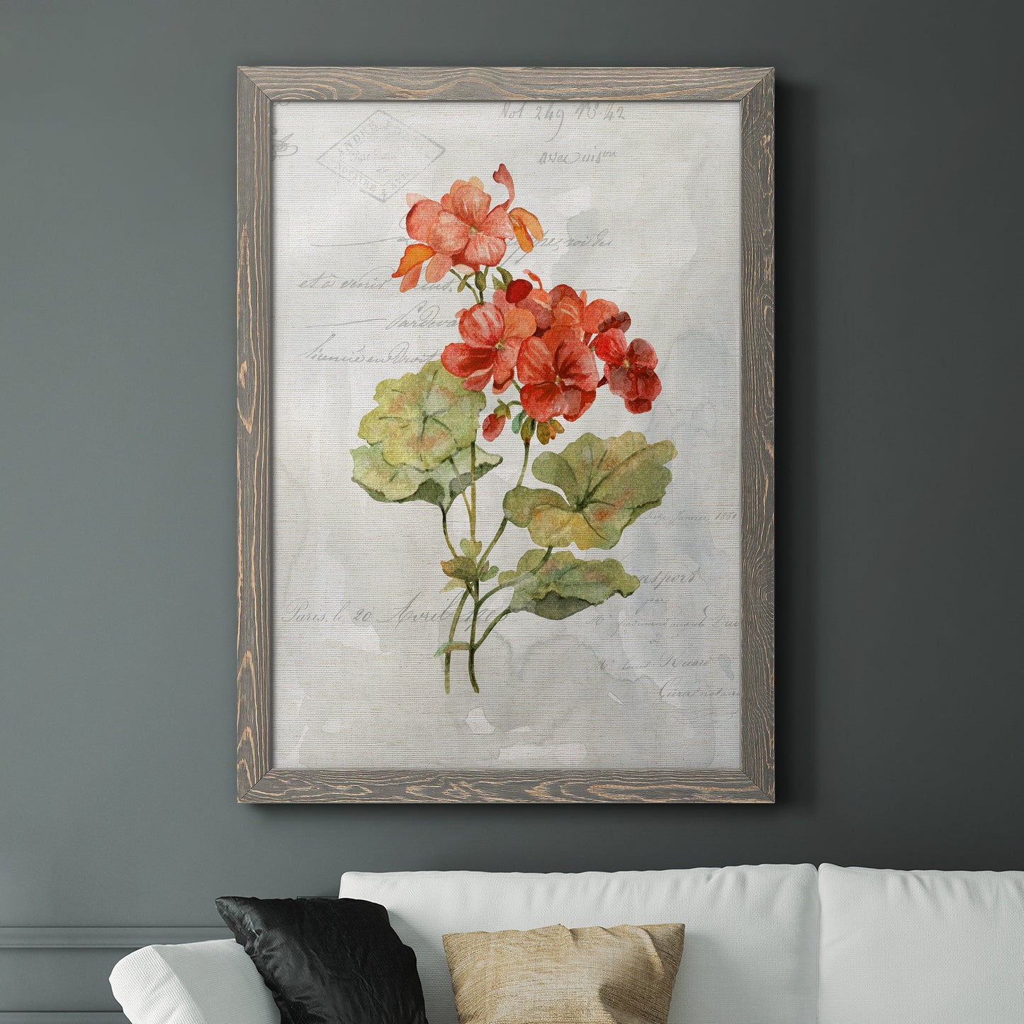 Linen Geranium - Premium Canvas Framed in Barnwood - Ready to Hang