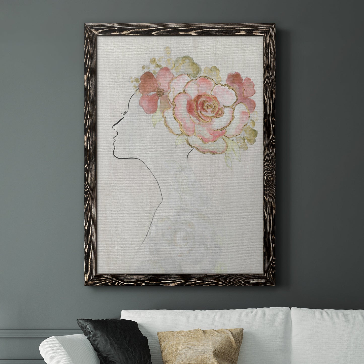 Fashion Floral Silhouette II - Barnwood Framed Canvas Print