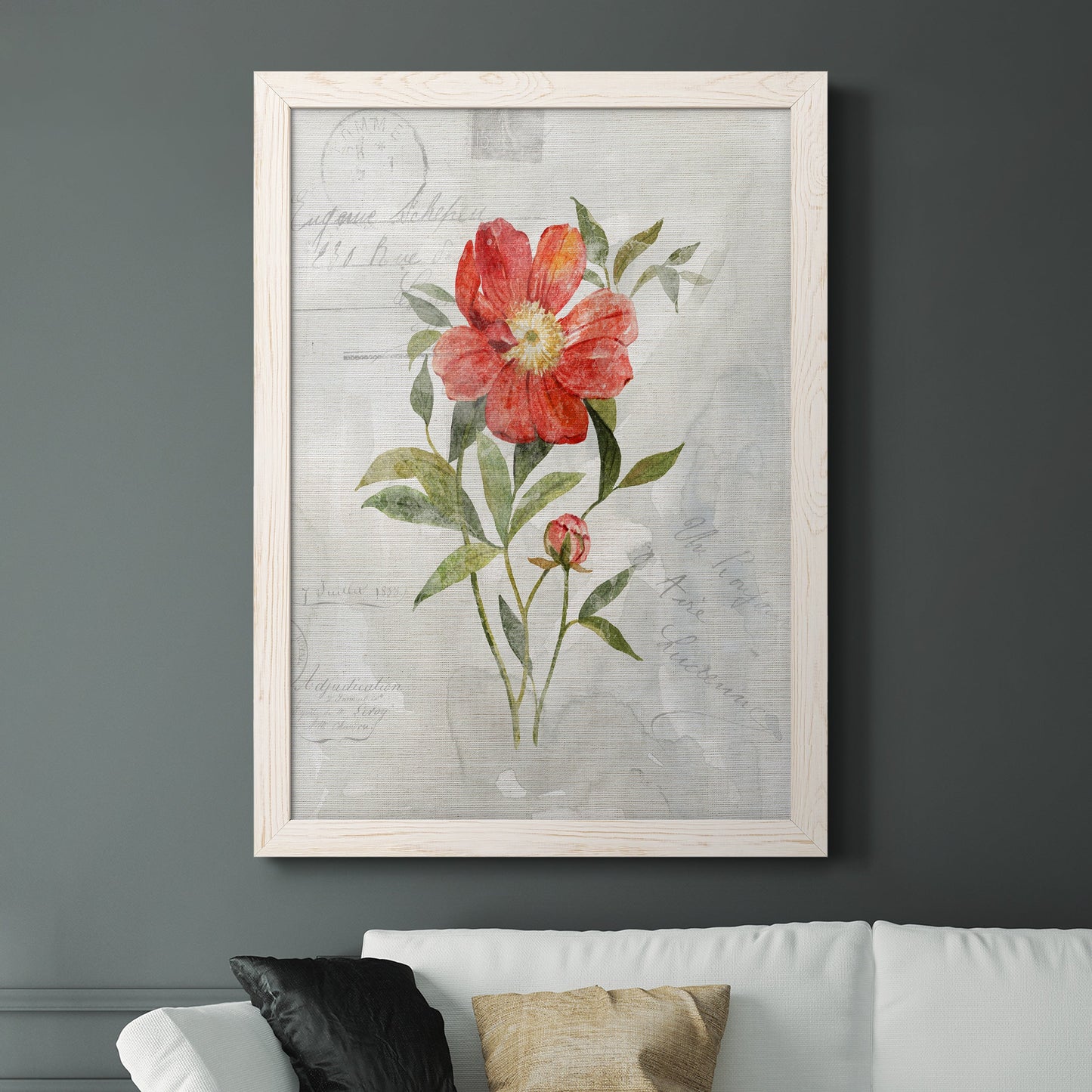 Linen Peony - Premium Canvas Framed in Barnwood - Ready to Hang