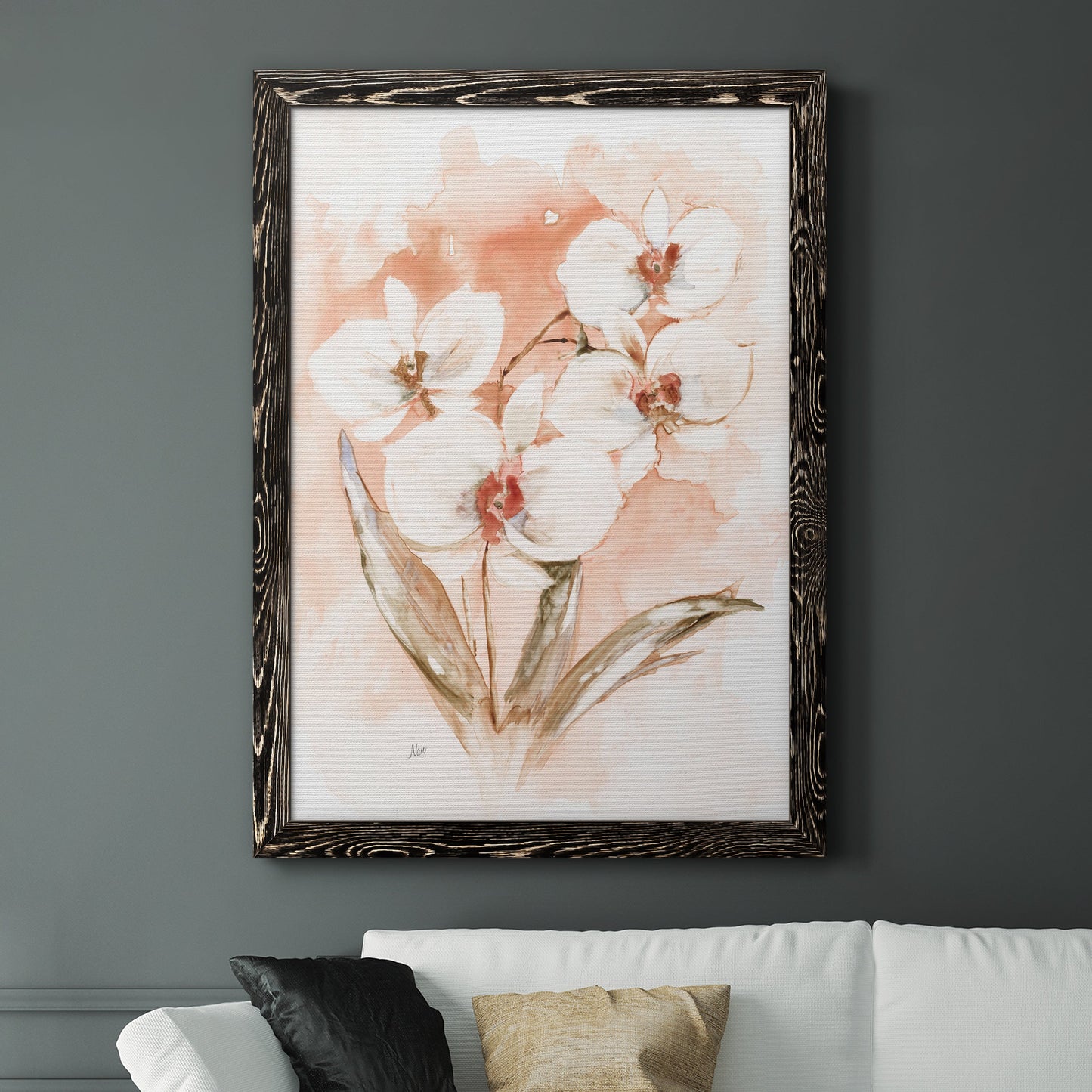 White and Coral Orchid I - Premium Canvas Framed in Barnwood - Ready to Hang