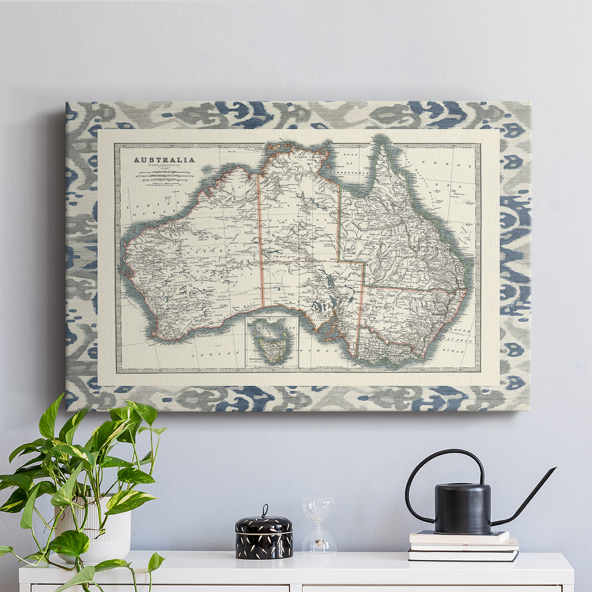 Bordered Map of Australia - Canvas Art Print