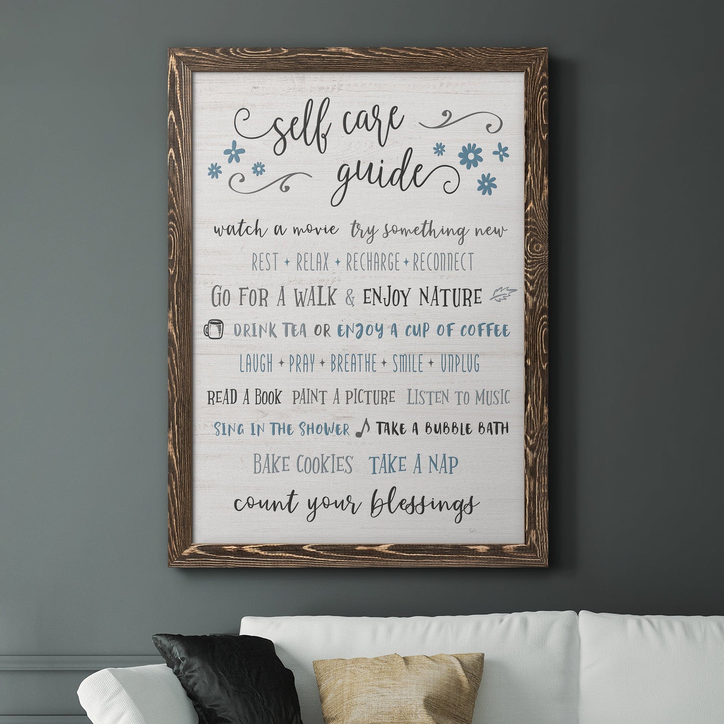 Guide to Self Care - Premium Canvas Framed in Barnwood - Ready to Hang