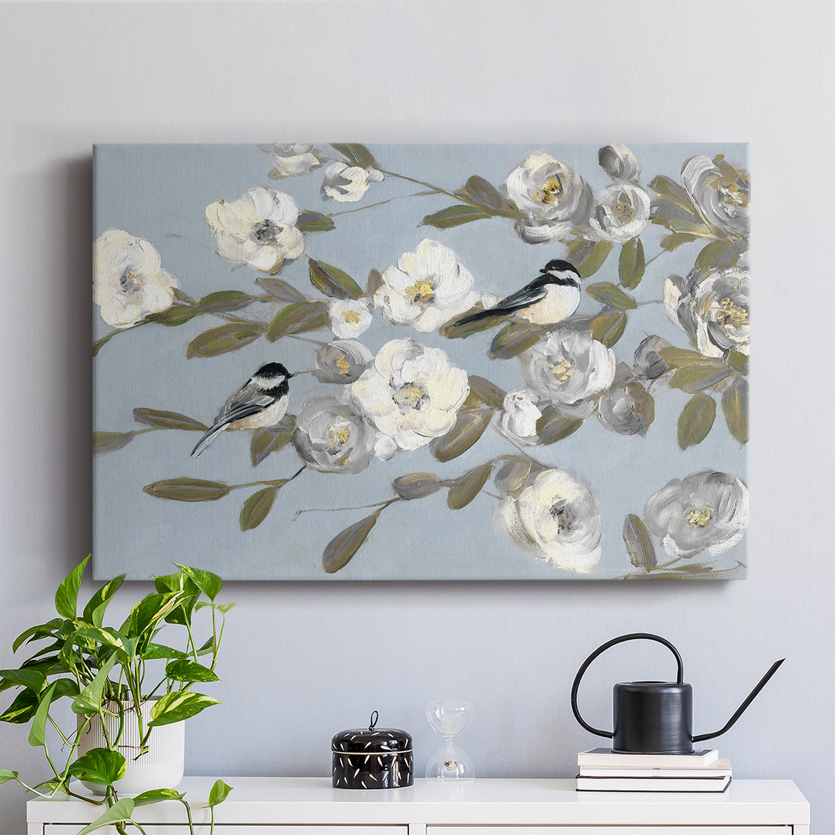Chickadees and Blossoms I - Canvas Art Print