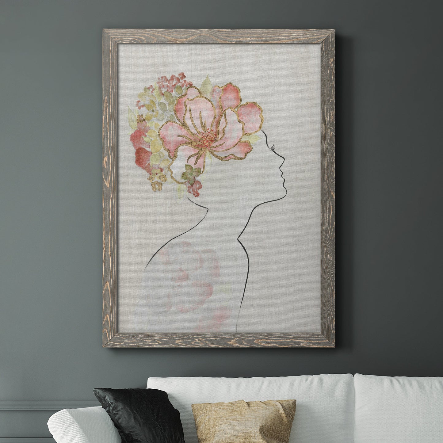 Fashion Floral Silhouette I - Barnwood Framed Canvas Print