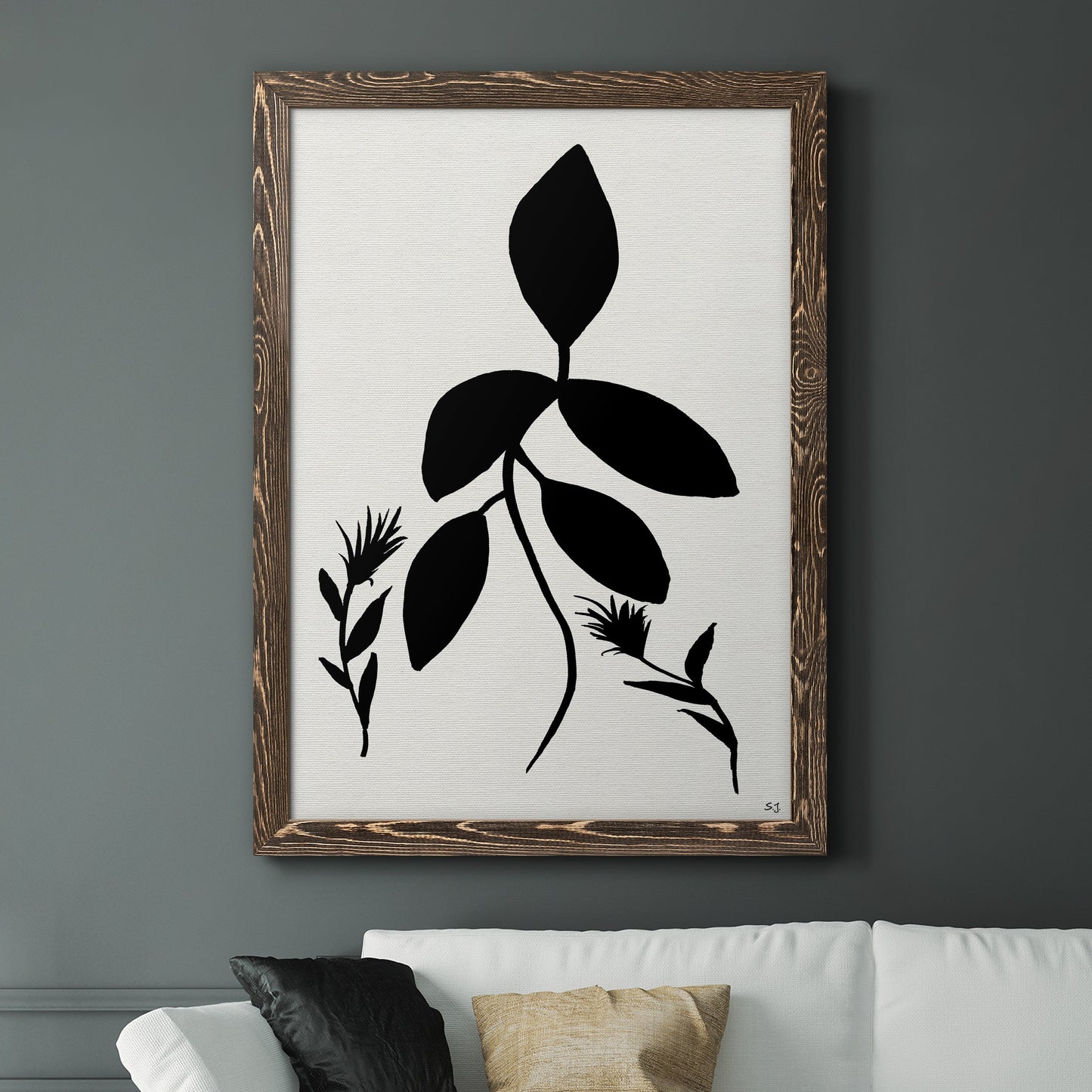 Silhouette Garden I - Barnwood Framed Canvas Print