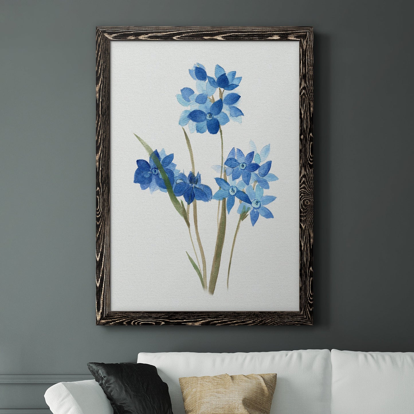 Blue Blossom Botanical I - Premium Canvas Framed in Barnwood - Ready to Hang