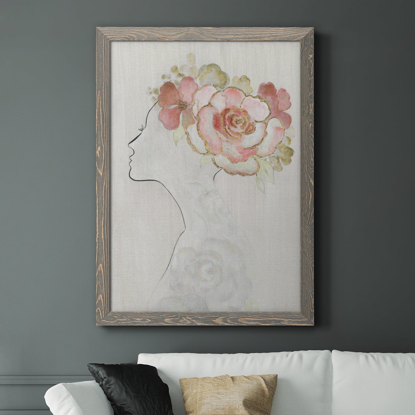 Fashion Floral Silhouette II - Barnwood Framed Canvas Print