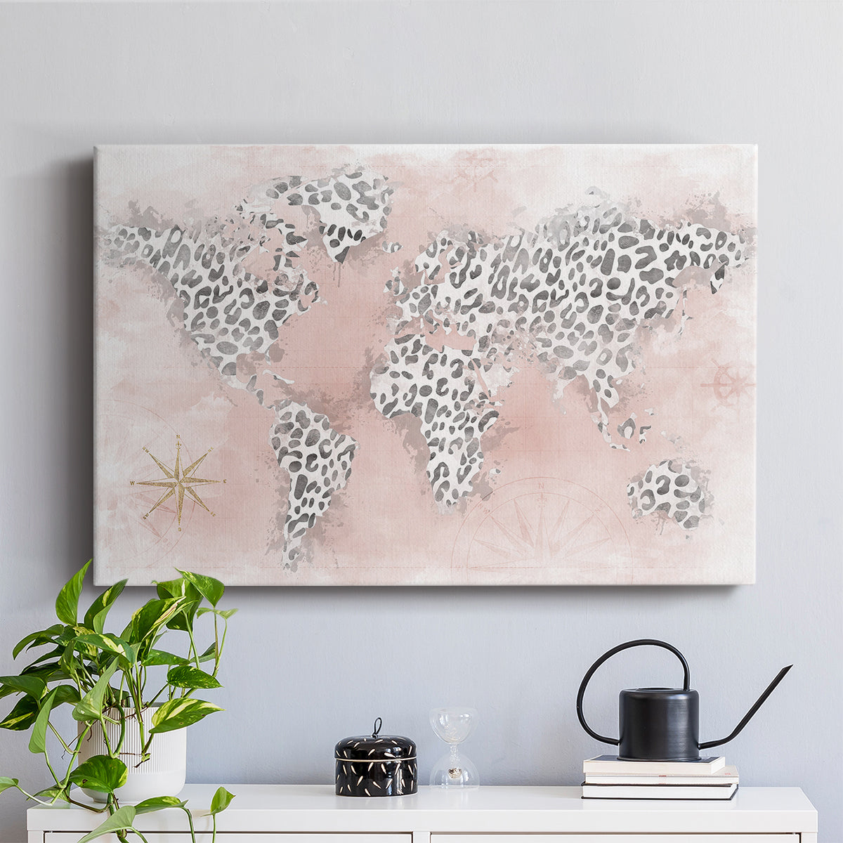 Pink Cheetah Map - Canvas Art Print