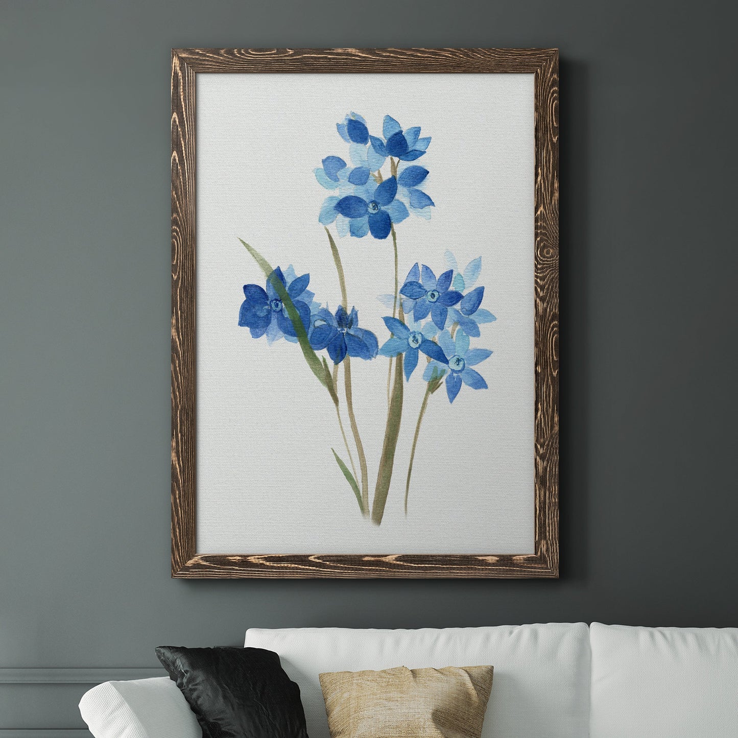 Blue Blossom Botanical I - Premium Canvas Framed in Barnwood - Ready to Hang