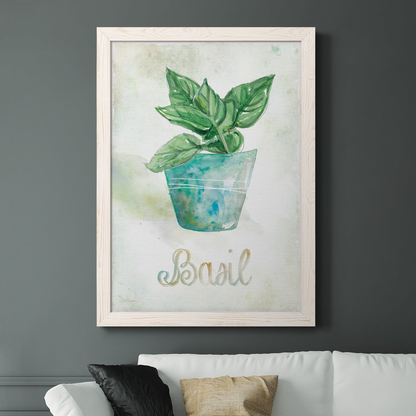 Potted Basil - Premium Canvas Framed in Barnwood - Ready to Hang