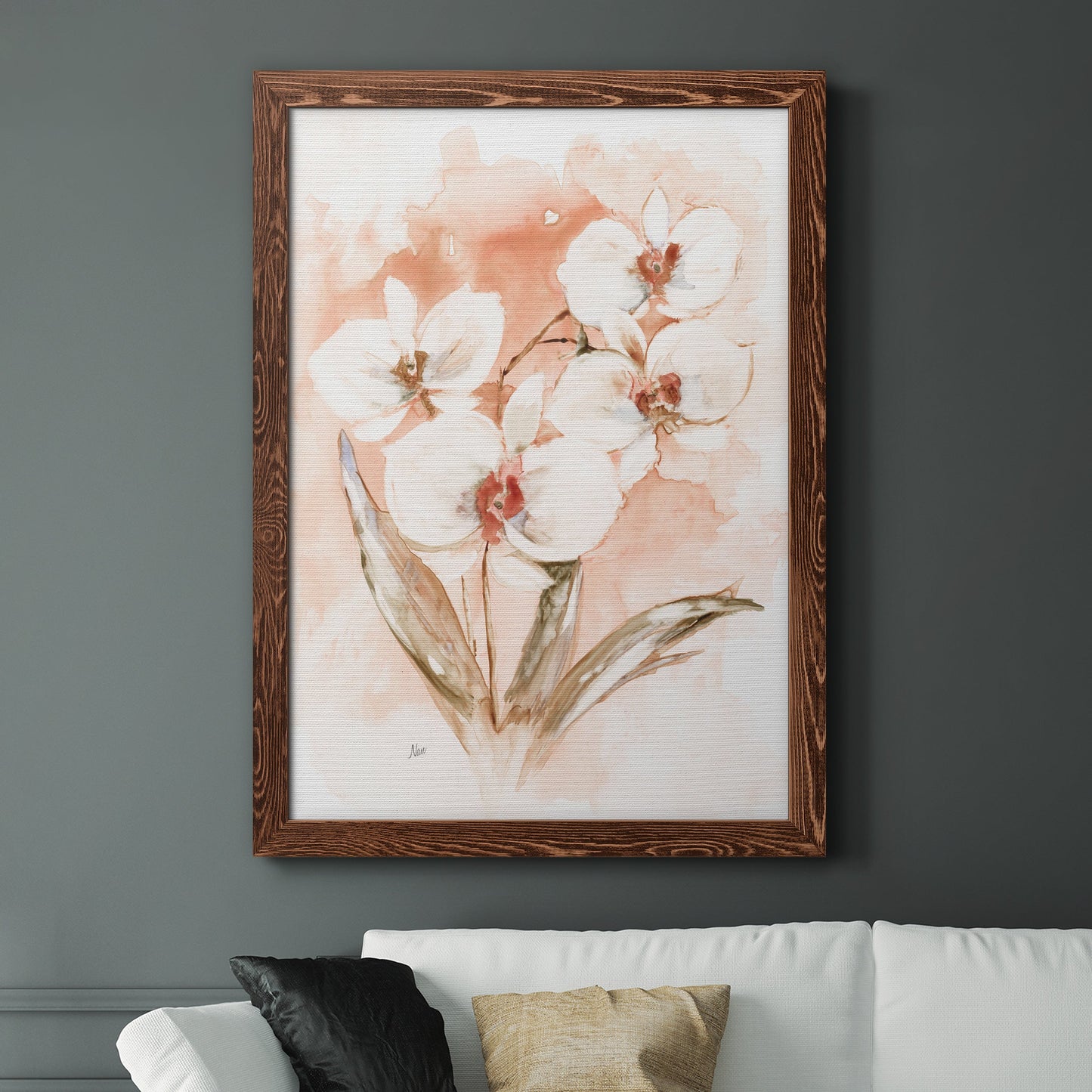 White and Coral Orchid I - Premium Canvas Framed in Barnwood - Ready to Hang