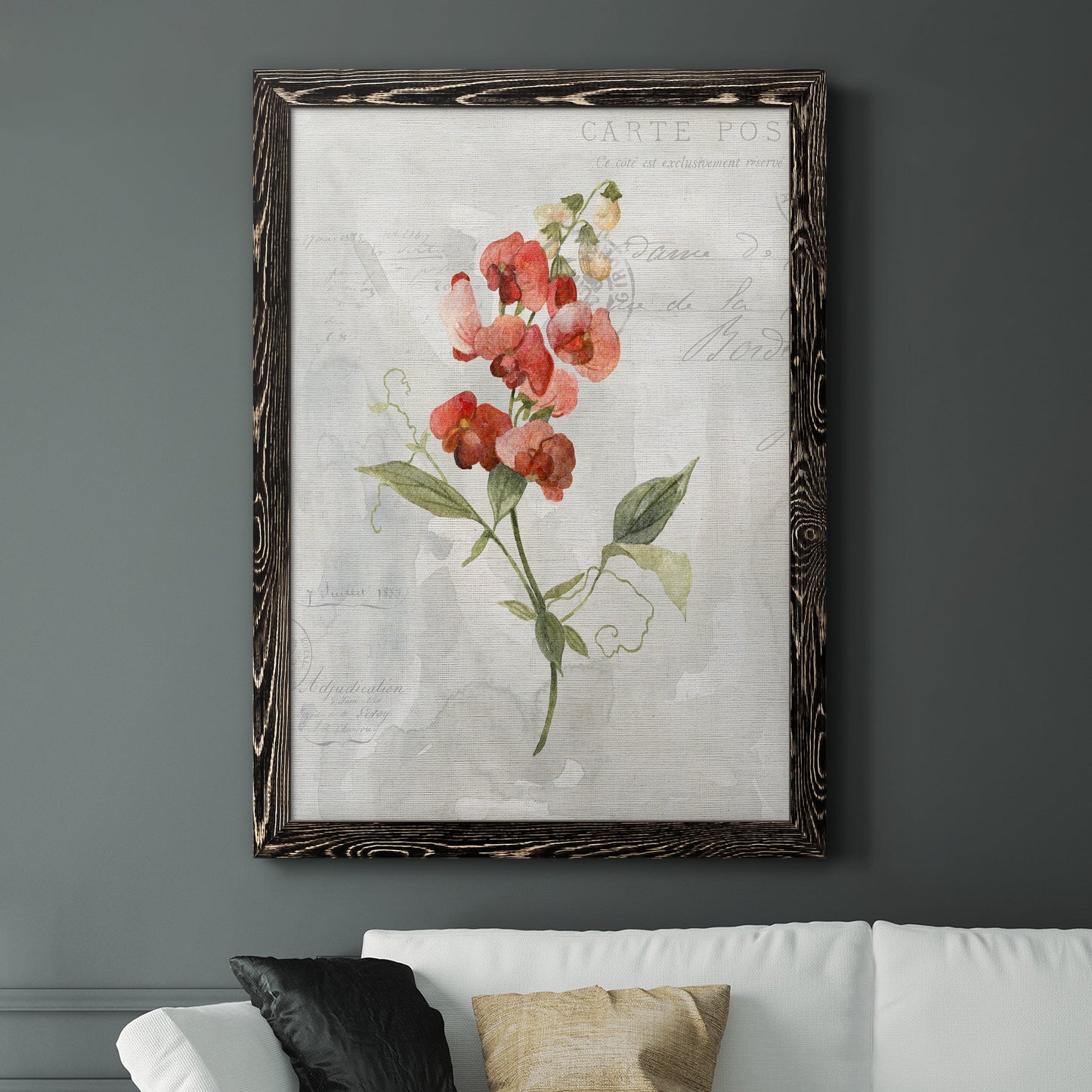 Linen Sweet Pea - Premium Canvas Framed in Barnwood - Ready to Hang